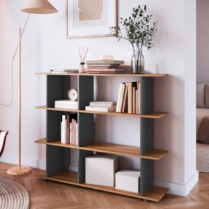 Estante Livreiro 135 cm 6 Nichos Grafite Mell P1037 PP Milani Store