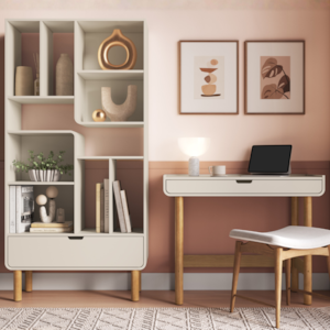 Estante Livreiro 180X90 cm Escrivaninha 100 cm Pes Madeira Maciça Off White Artesano