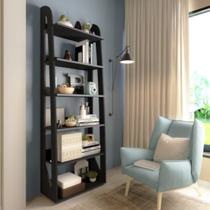 Estante Livreiro 6 Prateleiras 183X60 cm Preto Fosco ARLY