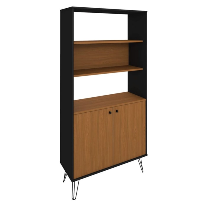 Estante Multiuso 2 Prateleiras 2 Portas 90X183 cm Freijo Preto Artany