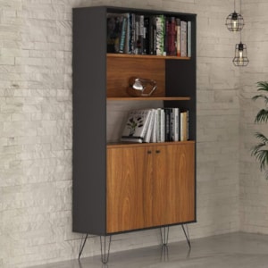 Estante Multiuso 2 Prateleiras 2 Portas 90X183 cm Freijo Preto Artany