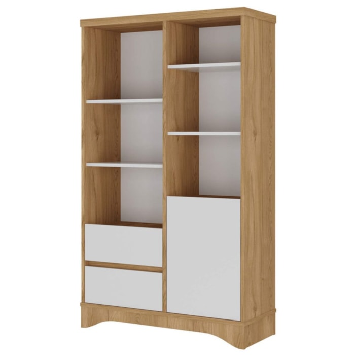 Estante Multiuso 6 Prateleiras 1 Porta 2 Gavetas 90X153 cm Olmo Branco Artany