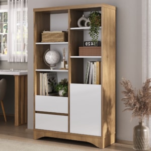 Estante Multiuso 6 Prateleiras 1 Porta 2 Gavetas 90X153 cm Olmo Branco Artany