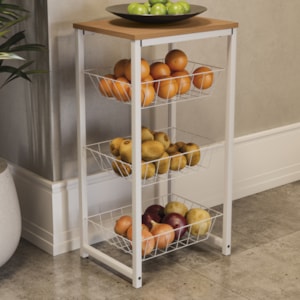 Fruteira De Chão 3 Cestos 75 cm LI035 Canela Branco KPB