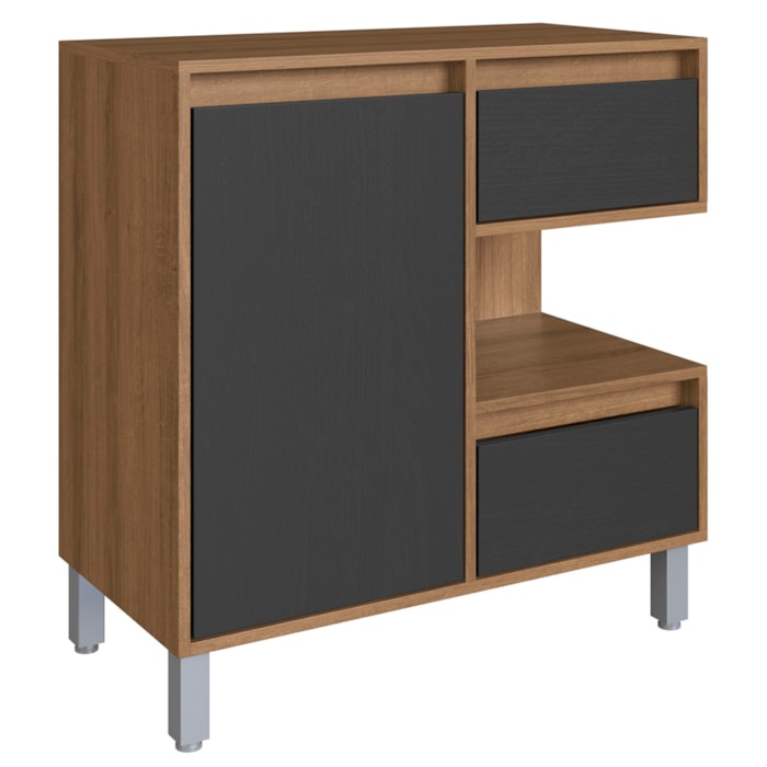Gabinete 1 Porta e 2 Gavetas 80 cm BL2001 Mell Grafite FAEM