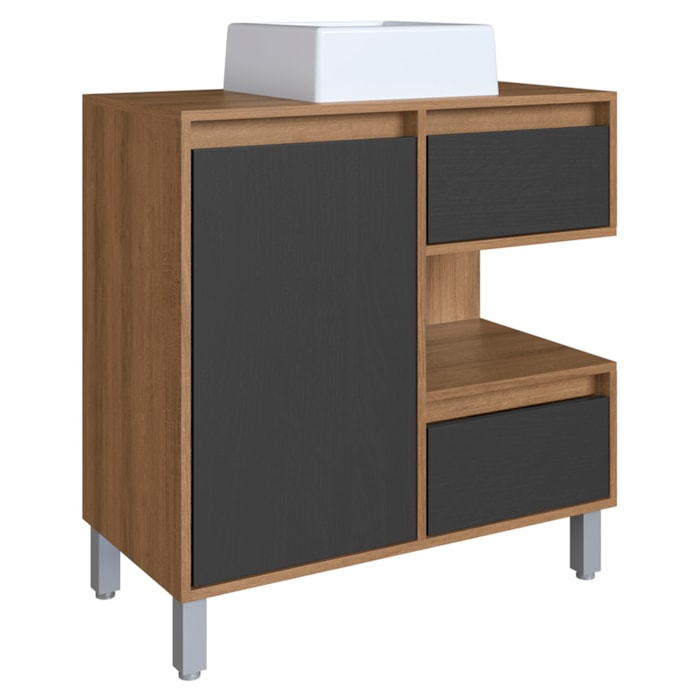 Gabinete 80 cm Cuba Branca BL2001 Mell Grafite FAEM