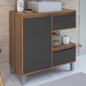 Gabinete 80 cm Cuba Branca BL2001 Mell Grafite FAEM