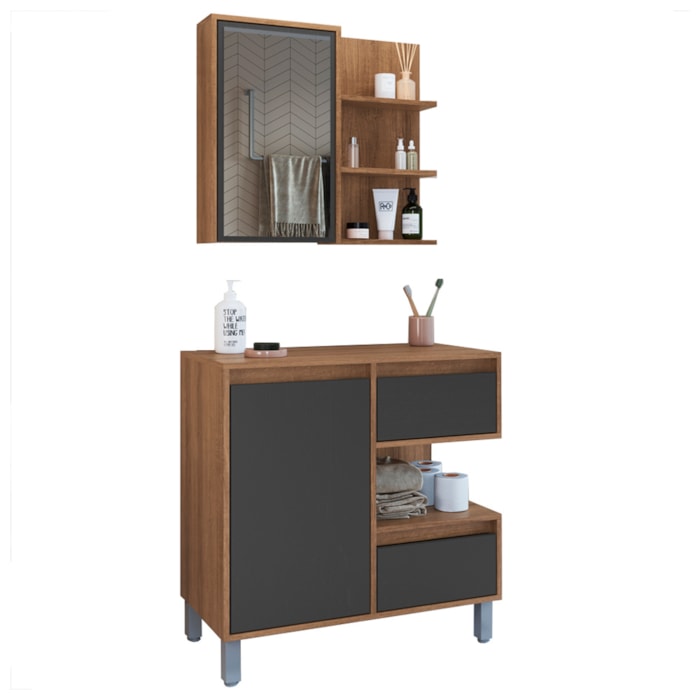 Gabinete 80 cm e Espelheira CJ2001 Mell Grafite FAEM