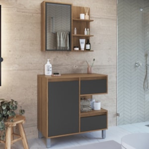 Gabinete 80 cm e Espelheira CJ2001 Mell Grafite FAEM