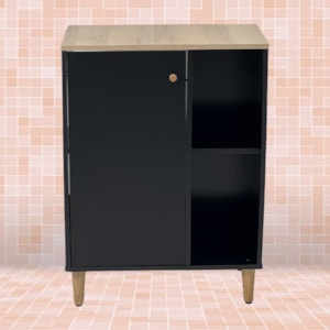 Gabinete Banheiro 1 Porta 2 Prateleiras 60 cm BN06 Preto Dtall