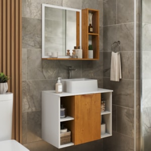 Gabinete Banheiro Espelheira E Cuba Branca 60 cm Titan Naturalle Branco BECHARA