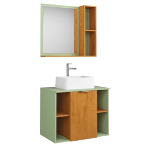 Gabinete Banheiro Espelheira E Cuba Branca 60 cm Titan Naturalle Pistache BECHARA