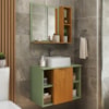 Gabinete Banheiro Espelheira E Cuba Branca 60 cm Titan Naturalle Pistache BECHARA