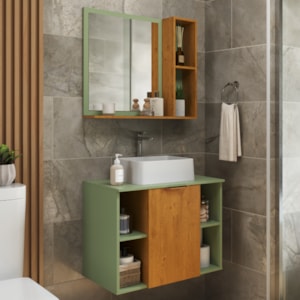Gabinete Banheiro Espelheira E Cuba Branca 60 cm Titan Naturalle Pistache BECHARA