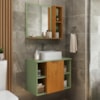 Gabinete Banheiro Espelheira E Cuba Branca 60 cm Titan Naturalle Pistache BECHARA