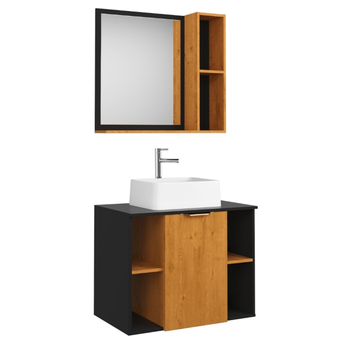 Gabinete Banheiro Espelheira E Cuba Branca 60 cm Titan Naturalle Preto BECHARA