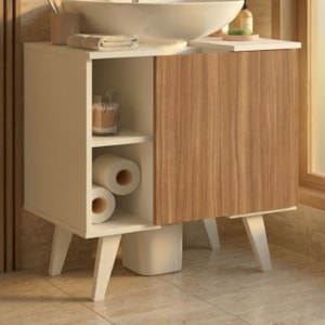 Gabinete Banheiro Para Pia De Coluna 1 Porta B86 Branco Montana NOVAM