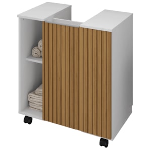 Gabinete Banheiro Pia de Coluna Pequin 56 cm Branco Ripado BECHARA