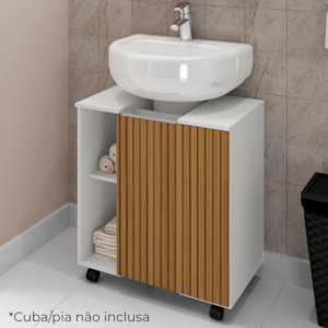 Gabinete Banheiro Pia de Coluna Pequin 56 cm Branco Ripado BECHARA