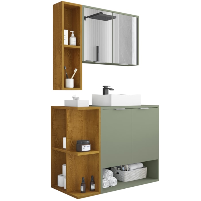 Gabinete Espelheira E Cuba Branca 70 cm Ibiza Pistache Naturalle BECHARA