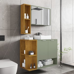 Gabinete Espelheira E Cuba Branca 70 cm Ibiza Pistache Naturalle BECHARA