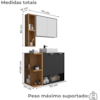Gabinete Espelheira E Cuba Branca 70 cm Ibiza Preto Fosco Naturalle BECHARA