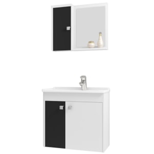 Gabinete Espelheira E Cuba Branca 70cm Munique Branco Preto BECHARA
