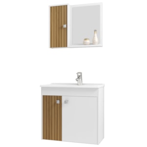 Gabinete Espelheira E Cuba Branca 70cm Munique Branco Ripado BECHARA