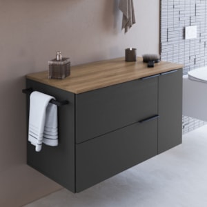 Gabinete Para Banheiro 02 Portas 01 Gaveta 80cm Mel Grafite PRODDY
