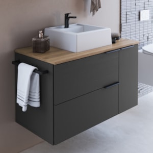Gabinete Para Banheiro Com Cuba 01 GAV 80cm Mel Grafite PRODDY
