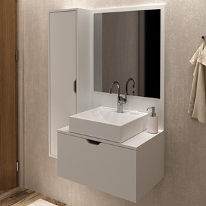 Gabinete Para Cuba De Banheiro Com Espelho BN3604 Branco Tecno Mobili