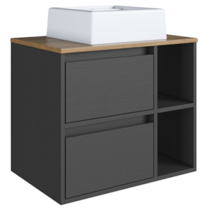 Gabinete Suspenso 01 Porta 1 Gaveta 60 cm Cuba Branca Mell Grafite PRODDY