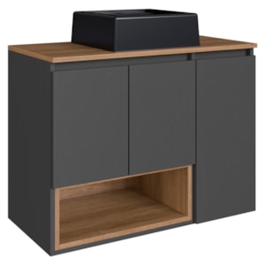 Gabinete Suspenso 80 cm Com Cuba Preta BL9220 Mell Grafite FAEM Gabinete Suspenso 80 cm Com Cuba Preta BL9220 Mell Grafite FAEM