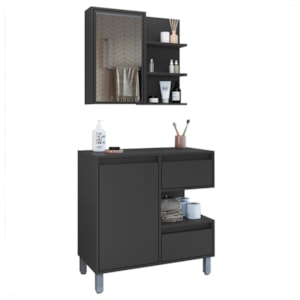 Gabinete Suspenso 80 cm e Espelheira CJ2001 Grafite FAEM Gabinete Suspenso 80 cm e Espelheira CJ2001 Grafite FAEM