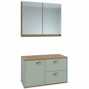 Gabinete Suspenso e Armario Espelheira 80 cm MDF Livia Freijo Moscatel FAEM