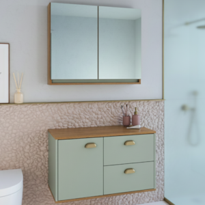 Gabinete Suspenso e Armario Espelheira 80 cm MDF Livia Freijo Moscatel FAEM