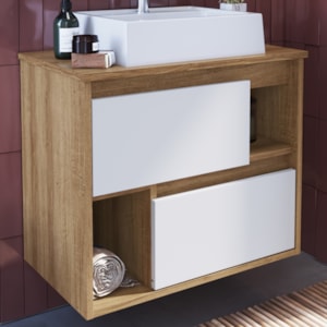 Gabinete Suspenso Para Banheiro Com Cuba 60 cm LVP03 Mell Branco NOVAM