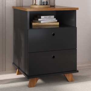 Gaveteiro 2 Gavetas Com Nicho 45x63 cm Freijo Preto Artany