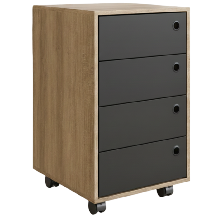 Gaveteiro 4 Gavetas Com Rodizios P1054 36 cm Grafite Mel PP Milani Store