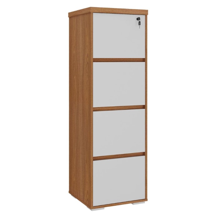 Gaveteiro Alto Pasta Suspensa Escritorio 4 Gavetas 143X46 cm Freijo Branco Artany