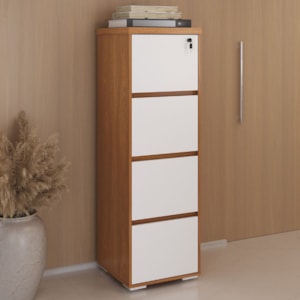 Gaveteiro Alto Pasta Suspensa Escritorio 4 Gavetas 143X46 cm Freijo Branco Artany