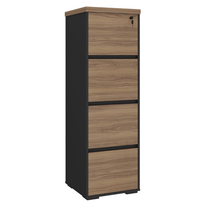 Gaveteiro Alto Pasta Suspensa Escritorio 4 Gavetas 143X46 cm Nogal Preto Artany
