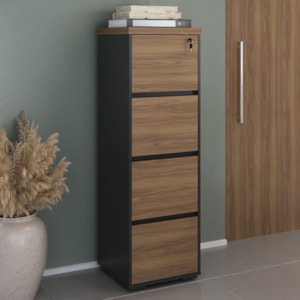 Gaveteiro Alto Pasta Suspensa Escritorio 4 Gavetas 143X46 cm Nogal Preto Artany