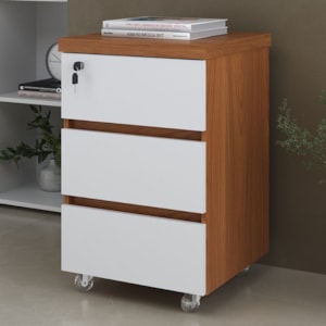 Gaveteiro Escritorio 3 Gavetas Com Rodizios 69x44 cm Freijo Branco Artany