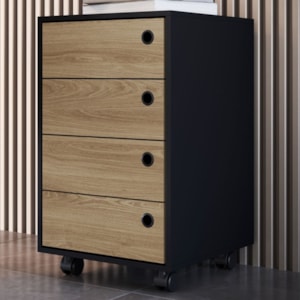 Gaveteiro Multiuso 4 Gavetas 36 cm P1072 Preto Oak PP Milani Store