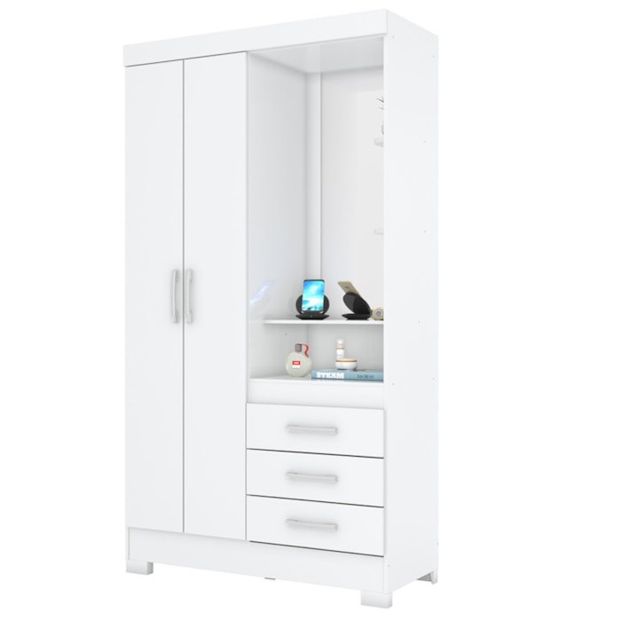 Guarda Roupa 2 Portas Com Espelho 200x110 cm Branco Briz