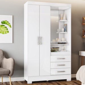 Guarda Roupa 2 Portas Com Espelho 200x110 cm Branco Briz