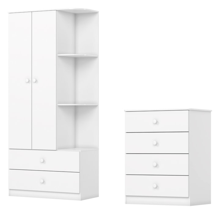 Guarda Roupa 2 Portas e Comoda 4 Gavetas Labirinto Branco Henn