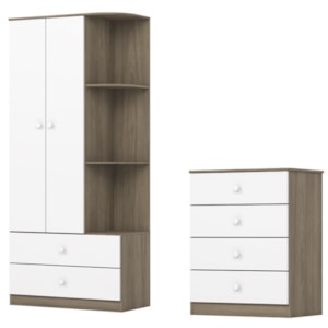 Guarda Roupa 2 Portas e Comoda 4 Gavetas Labirinto Rustico Branco Henn