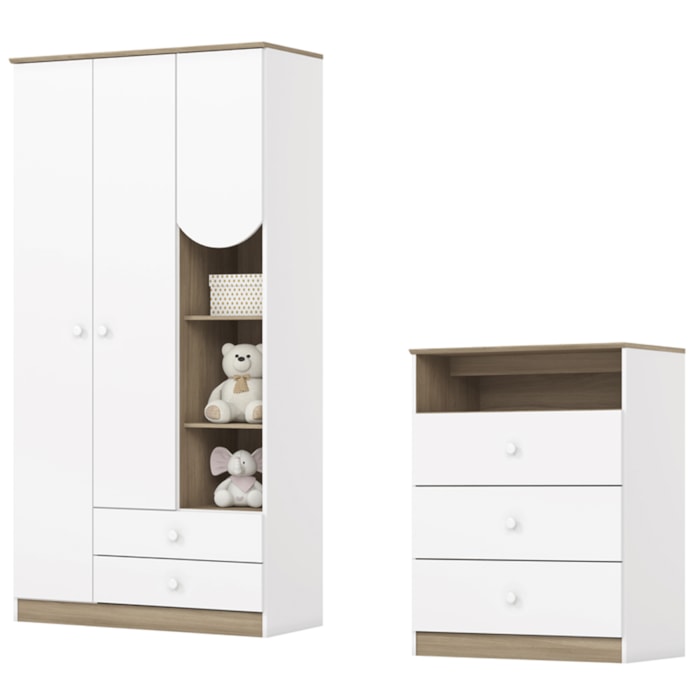 Guarda Roupa 3 Portas e Comoda 3 Gavetas Magia Branco Jequitiba HP Henn